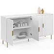 ID MARKET - Buffet 160 cm MARCEL 4 portes blanc effet lattes et finitions dorées - vignette