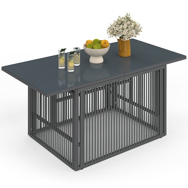 ID MARKET - Table basse de jardin relevable rectangulaire 100 cm RIO structure métal et cordage gris anthracite - large