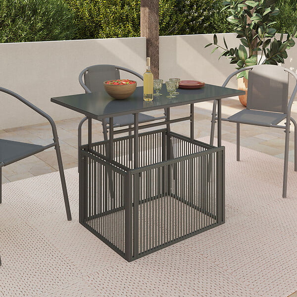 ID MARKET - Table basse de jardin relevable rectangulaire 100 cm RIO structure métal et cordage gris anthracite - large