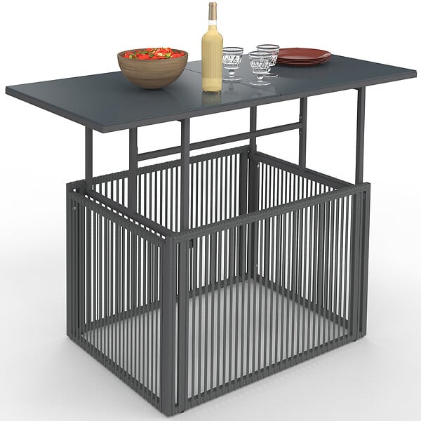 ID MARKET - Table basse de jardin relevable rectangulaire 100 cm RIO structure métal et cordage gris anthracite - large
