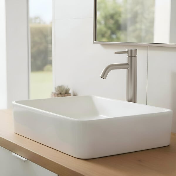 PLANETE BAIN - Mitigeur lavabo haut inox brossé avec bonde H 29.3 cm - Alois - large