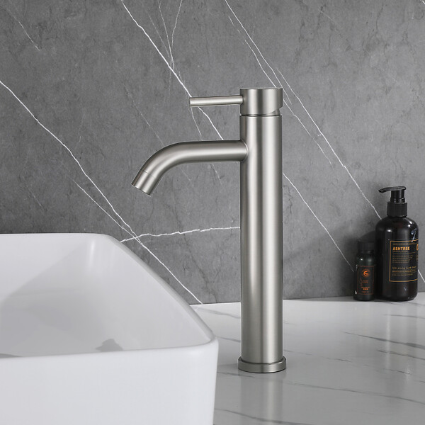 PLANETE BAIN - Mitigeur lavabo haut inox brossé avec bonde H 29.3 cm - Alois - large