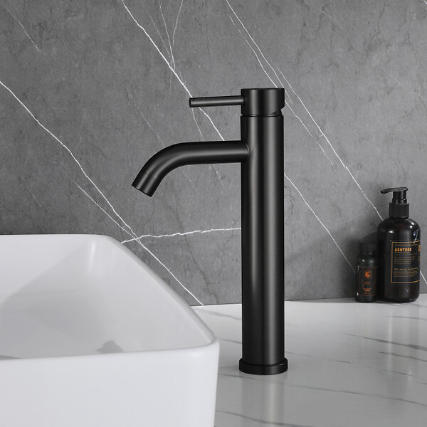 PLANETE BAIN - Mitigeur lavabo haut inox noir mat avec bonde H 29.3 cm - Alois - large