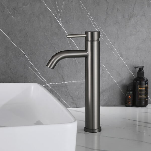 PLANETE BAIN - Mitigeur lavabo haut inox brossé gun metal avec bonde H 29.3 cm - Alois - large