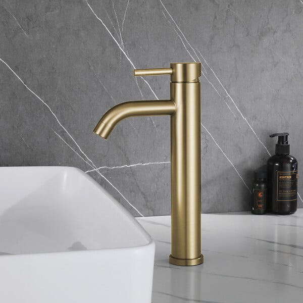 PLANETE BAIN - Mitigeur lavabo haut inox brossé doré avec bonde H 29.3 cm - Alois - large