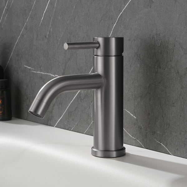 PLANETE BAIN - Mitigeur lavabo inox brossé gun metal avec bonde H 17.2 cm- Alois - large
