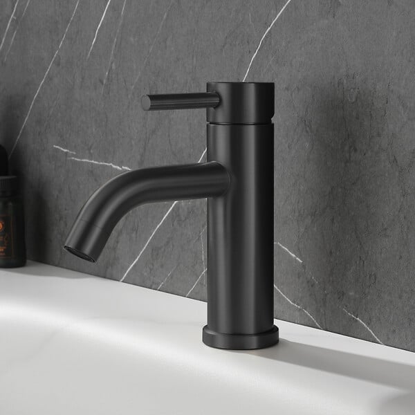 PLANETE BAIN - Mitigeur lavabo inox noir mat avec bonde H 17.2 cm- Alois - large