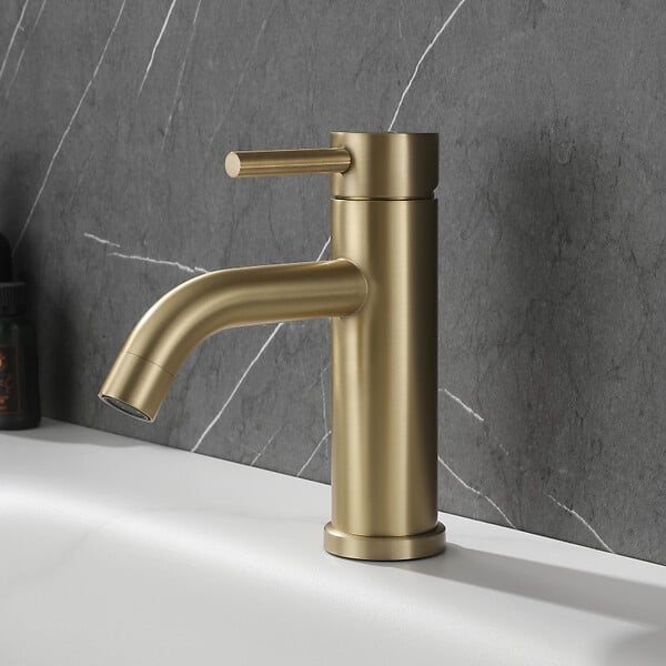 PLANETE BAIN - Mitigeur lavabo inox brossé doré avec bonde H 17.2 cm- Alois - large