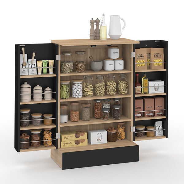 ID MARKET - Buffet bas de cuisine ALTO H.90 cm avec rangements noir et bois - large