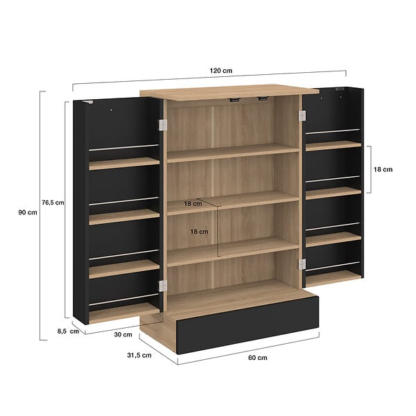 ID MARKET - Buffet bas de cuisine ALTO H.90 cm avec rangements noir et bois - large