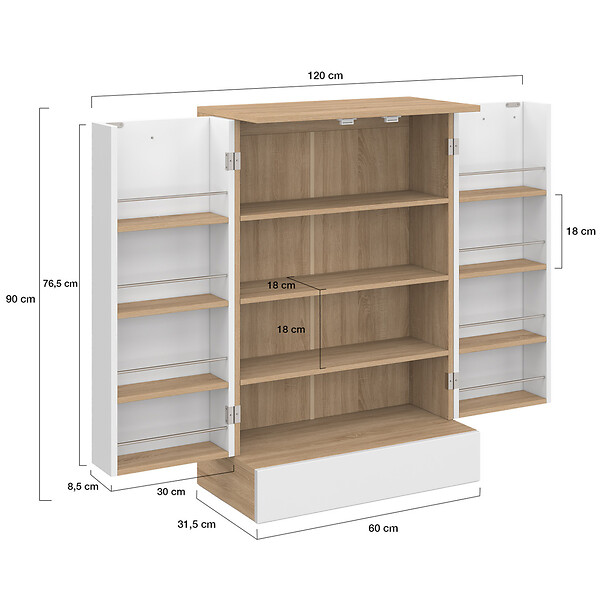 ID MARKET - Buffet bas de cuisine ALTO H.90 cm avec rangements blanc et bois - large