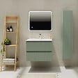 GODART - Meuble salle de bain strié 70 cm - Plan vasque Solid surface - Vert mat - A suspendre - Karaib 2 - vignette