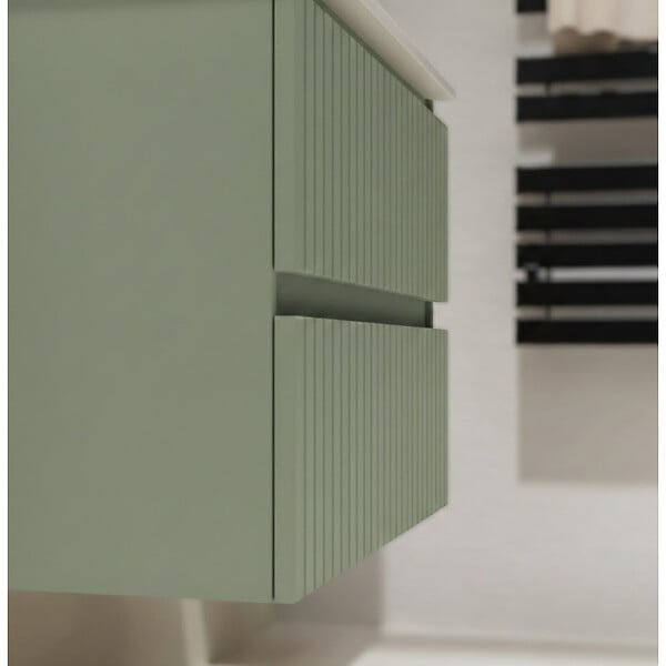GODART - Meuble salle de bain strié 70 cm - Plan vasque Solid surface - Vert mat - A suspendre - Karaib 2 - large
