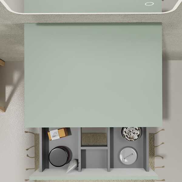 GODART - Meuble salle de bain strié 60 cm pour vasque à poser - Vert mat - A suspendre - Karaib 2 - large