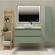GODART - Meuble salle de bain strié 100 cm pour vasque à poser - Vert mat - A suspendre - Karaib 2 - vignette