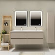 GODART - Meuble salle de bain strié 140 cm - Double vasque Solid surface - Beige cachemire mat - A suspendre - Karaib 2 - vignette