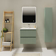 GODART - Meuble salle de bain strié 60 cm - Plan vasque céramique - Vert mat - A suspendre - Karaib 2 - vignette