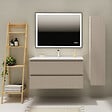 GODART - Meuble salle de bain strié 100 cm - Plan vasque céramique - Beige cachemire mat - A suspendre - Karaib 2 - vignette