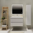 GODART - Meuble salle de bain strié 80 cm - Plan vasque céramique - Blanc mat - A suspendre - Karaib 2 - vignette