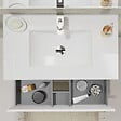 GODART - Meuble salle de bain strié 80 cm - Plan vasque céramique - Blanc mat - A suspendre - Karaib 2 - vignette
