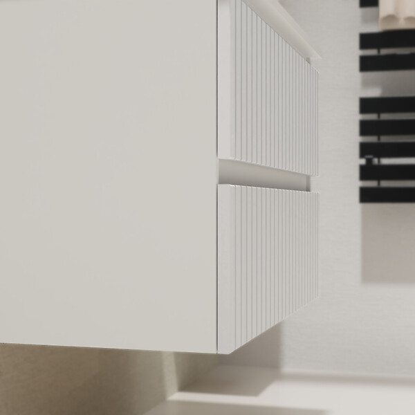GODART - Meuble salle de bain strié 70 cm pour vasque à poser - Blanc mat - A suspendre - Karaib 2 - large