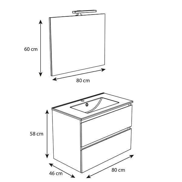 ALLIBERT - Ensemble meuble salle de bain 80 cm + plan céramique + miroir + led - Effet Chêne Australien - A suspendre - Max - large