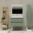 GODART - Meuble salle de bain strié 80 cm - Plan vasque céramique - Vert mat - A suspendre - Karaib 2 - vignette