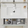 GODART - Meuble salle de bain strié 80 cm - Plan vasque céramique - Vert mat - A suspendre - Karaib 2 - vignette