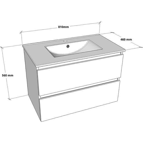 GODART - Meuble salle de bain strié 80 cm - Plan vasque céramique - Vert mat - A suspendre - Karaib 2 - large