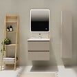 GODART - Meuble salle de bain strié 60 cm - Plan vasque céramique - Beige cachemire mat - A suspendre - Karaib 2 - vignette