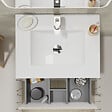 GODART - Meuble salle de bain strié 60 cm - Plan vasque céramique - Beige cachemire mat - A suspendre - Karaib 2 - vignette