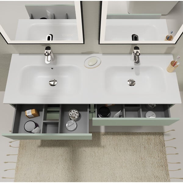 GODART - Meuble salle de bain 140 cm - Double vasque Solid surface - Vert mat - A suspendre - Karaib 2 - large