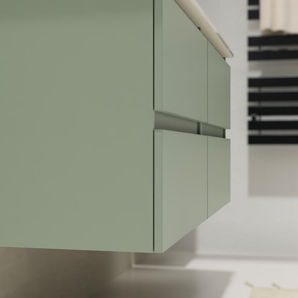 GODART - Meuble salle de bain 140 cm - Double vasque Solid surface - Vert mat - A suspendre - Karaib 2 - large