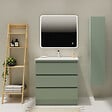 GODART - Meuble salle de bain 80 cm A poser - Plan vasque céramique - Vert mat - Karaib 2 - vignette