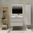 GODART - Meuble salle de bain strié 80 cm pour vasque à poser - Blanc mat - A suspendre - Karaib 2 - vignette