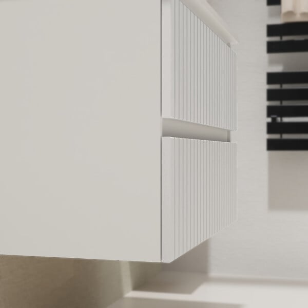 GODART - Meuble salle de bain strié 80 cm pour vasque à poser - Blanc mat - A suspendre - Karaib 2 - large