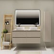GODART - Meuble salle de bain strié 120 cm pour vasque à poser - Beige cachemire mat - A suspendre - Karaib 2 - vignette
