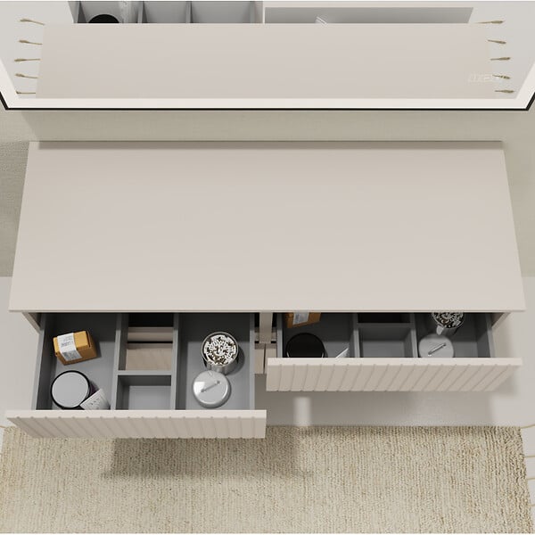 GODART - Meuble salle de bain strié 120 cm pour vasque à poser - Beige cachemire mat - A suspendre - Karaib 2 - large