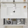 GODART - Meuble salle de bain 80 cm - Plan vasque céramique - Beige cachemire mat - A suspendre - Karaib 2 - vignette