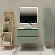 GODART - Meuble salle de bain strié 80 cm pour vasque à poser - Vert mat - A suspendre - Karaib 2 - vignette