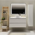 GODART - Meuble salle de bain strié 100 cm pour vasque à poser - Blanc mat - A suspendre - Karaib 2 - vignette