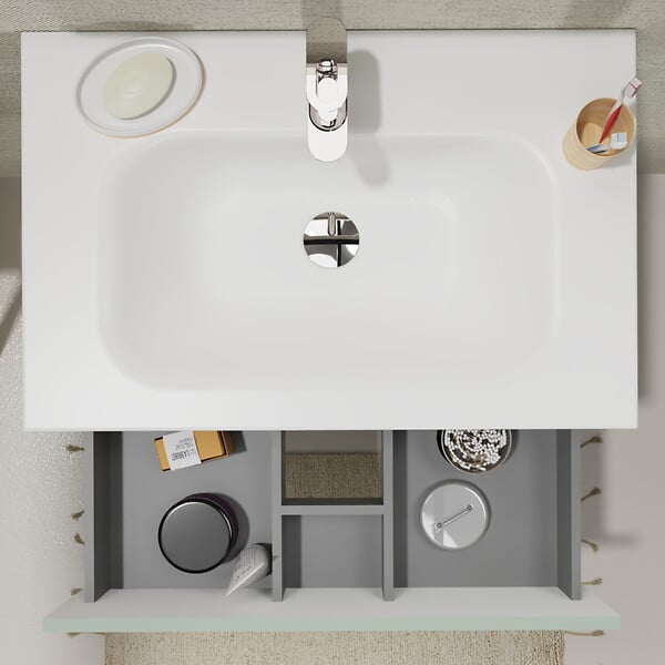 GODART - Meuble salle de bain 70 cm - Plan vasque Solid surface - Vert mat - A suspendre - Karaib 2 - large