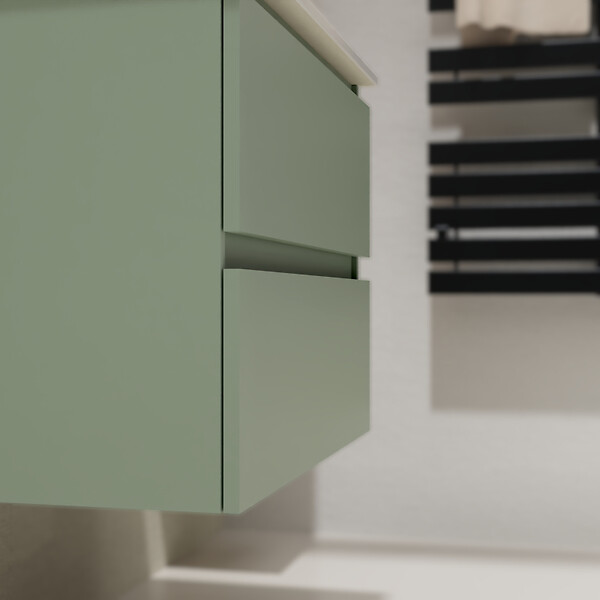 GODART - Meuble salle de bain 70 cm - Plan vasque Solid surface - Vert mat - A suspendre - Karaib 2 - large