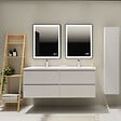 GODART - Meuble salle de bain strié 140 cm - Double vasque Solid surface - Blanc mat - A suspendre - Karaib 2 - vignette