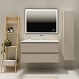 GODART - Meuble salle de bain 100 cm - Plan vasque céramique - Beige cachemire mat - A suspendre - Karaib 2 - vignette