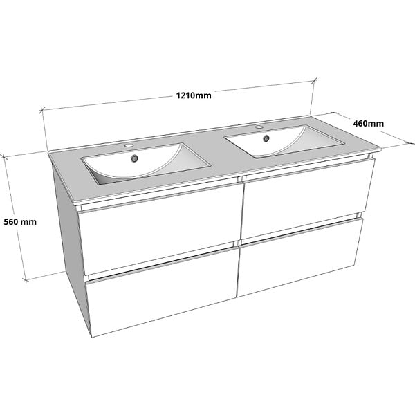GODART - Meuble salle de bain strié 120 cm - Double vasque céramique - Vert mat - A suspendre - Karaib 2 - large