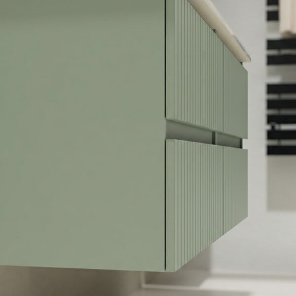 GODART - Meuble salle de bain strié 120 cm - Double vasque céramique - Vert mat - A suspendre - Karaib 2 - large