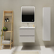 GODART - Meuble salle de bain strié 60 cm - Plan vasque céramique - Blanc mat - A suspendre - Karaib 2 - vignette