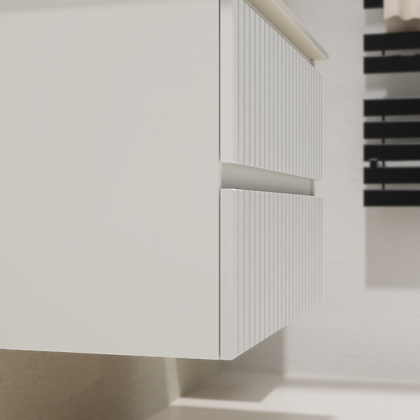 GODART - Meuble salle de bain strié 60 cm - Plan vasque céramique - Blanc mat - A suspendre - Karaib 2 - large