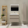 GODART - Meuble salle de bain strié 70 cm - Plan vasque Solid surface - Beige cachemire mat - A suspendre - Karaib 2 - vignette